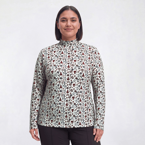 Plus Size Hasting & Smith Long Sleeve Mock Neck Fox Tee